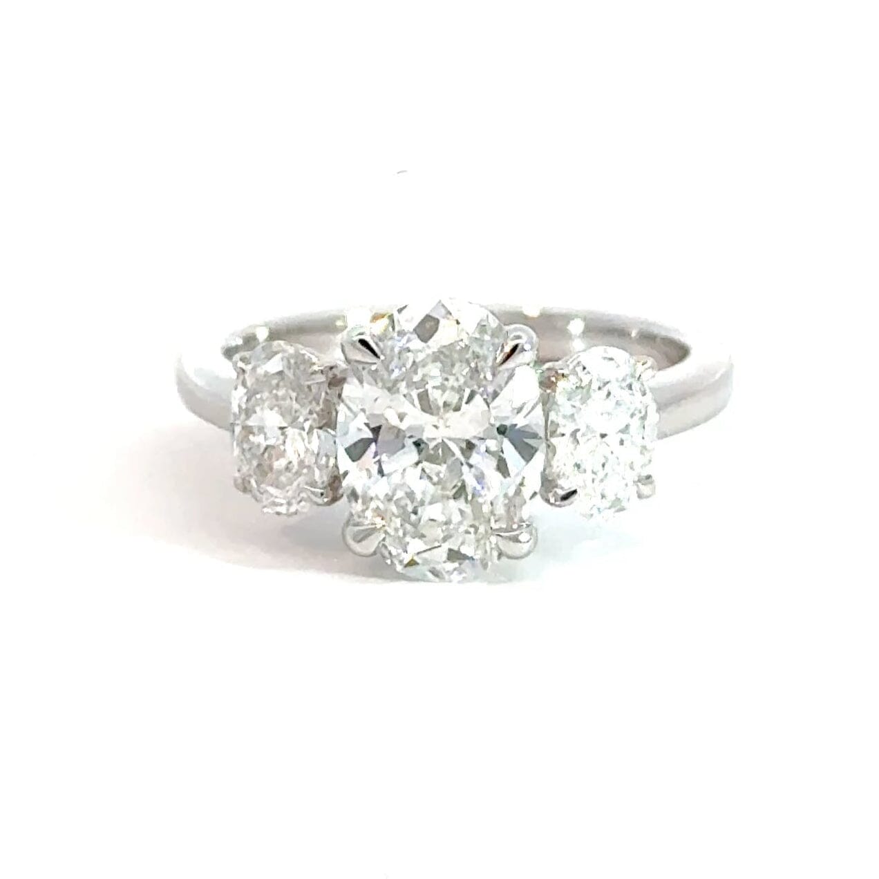 18CT White Gold Oval Trilogy Ring 3CT Lab Diamond Aces Jewellers