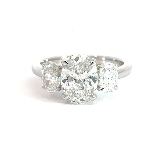 18CT White Gold Oval Trilogy Ring 3CT Lab Diamond Aces Jewellers