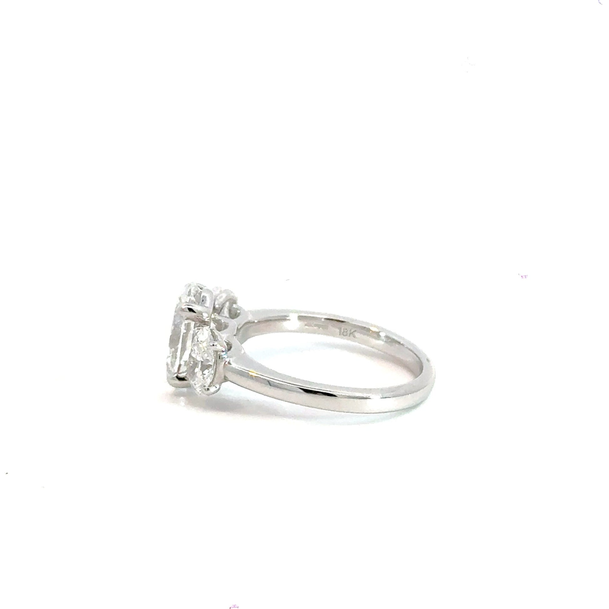 18CT White Gold Oval Trilogy Ring 3CT Lab Diamond Aces Jewellers