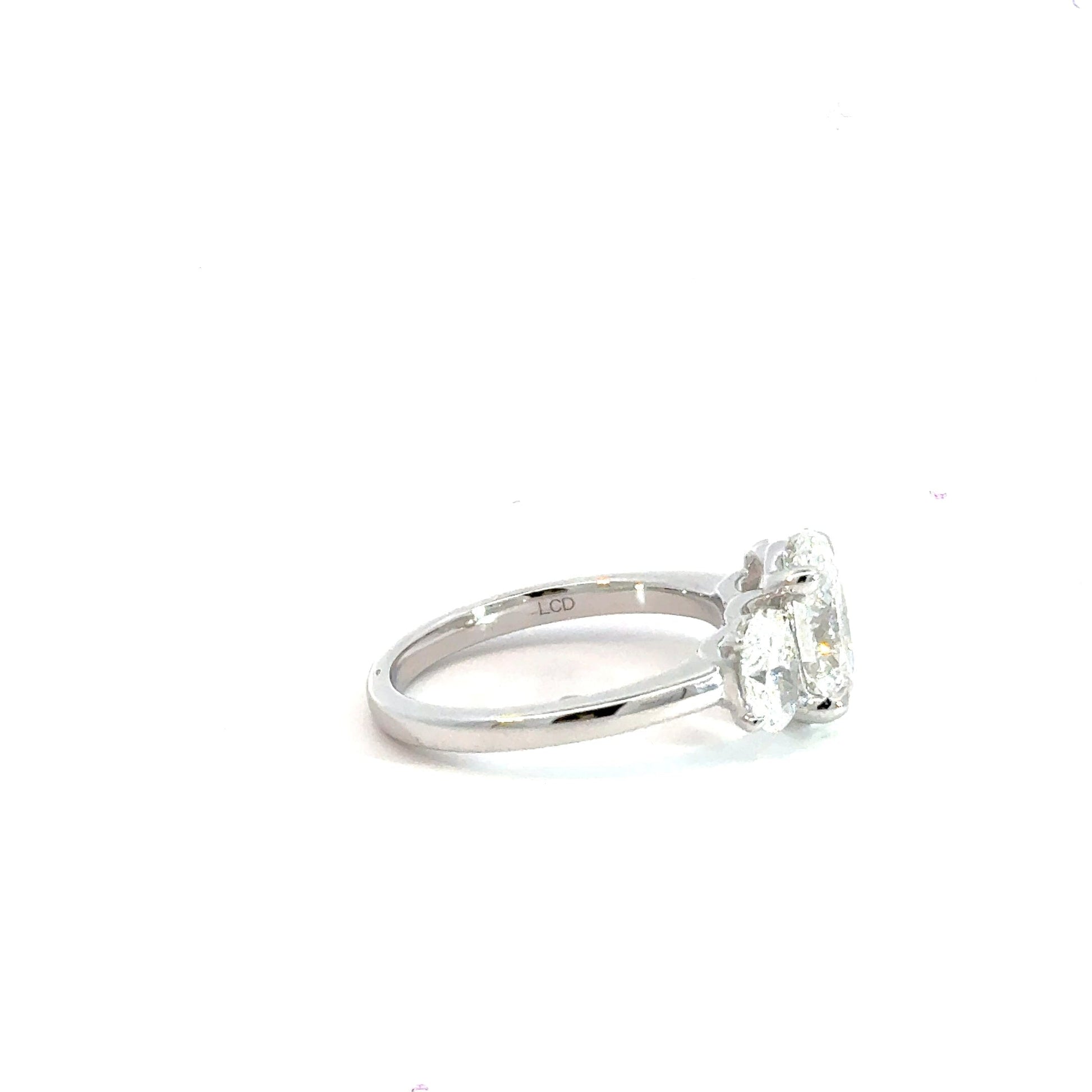 18CT White Gold Oval Trilogy Ring 3CT Lab Diamond Aces Jewellers
