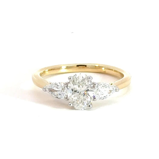 18CT Yellow Gold Oval Trilogy Ring 1.16CT Lab Diamond Aces Jewellers