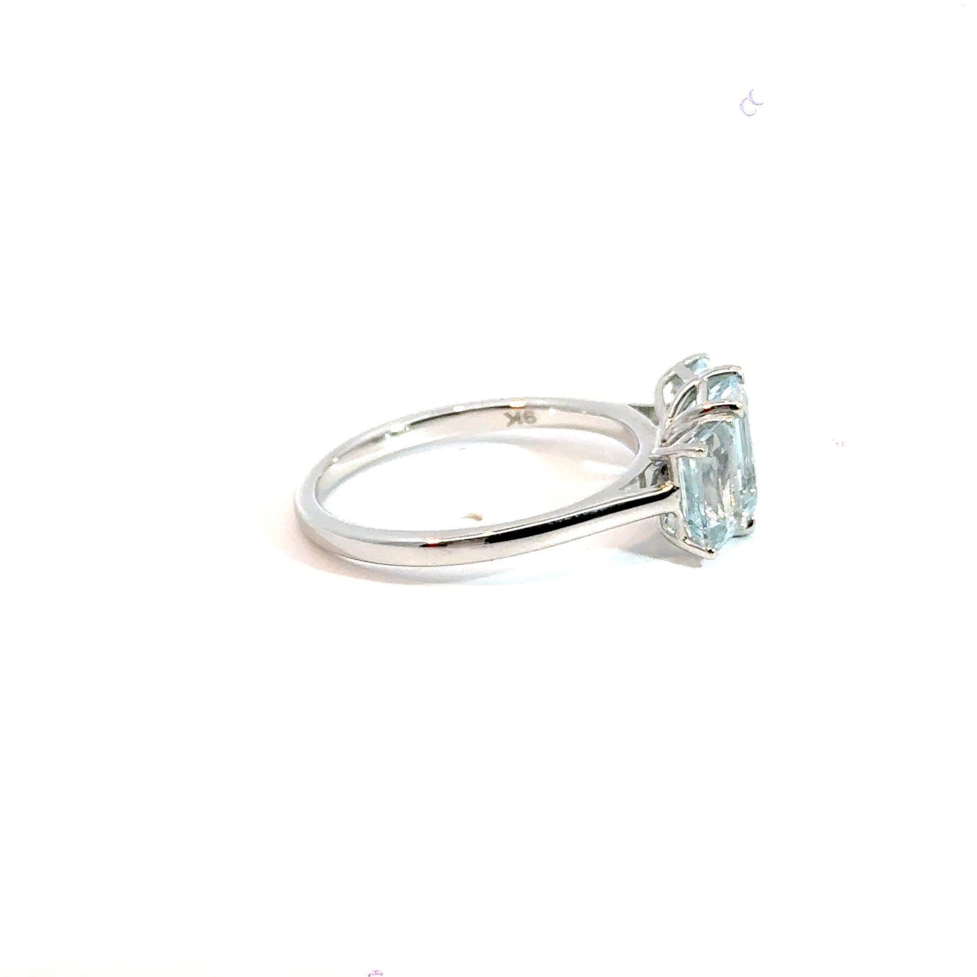 9CT White Gold Trilogy Aquamarine Ring Aces Jewellers