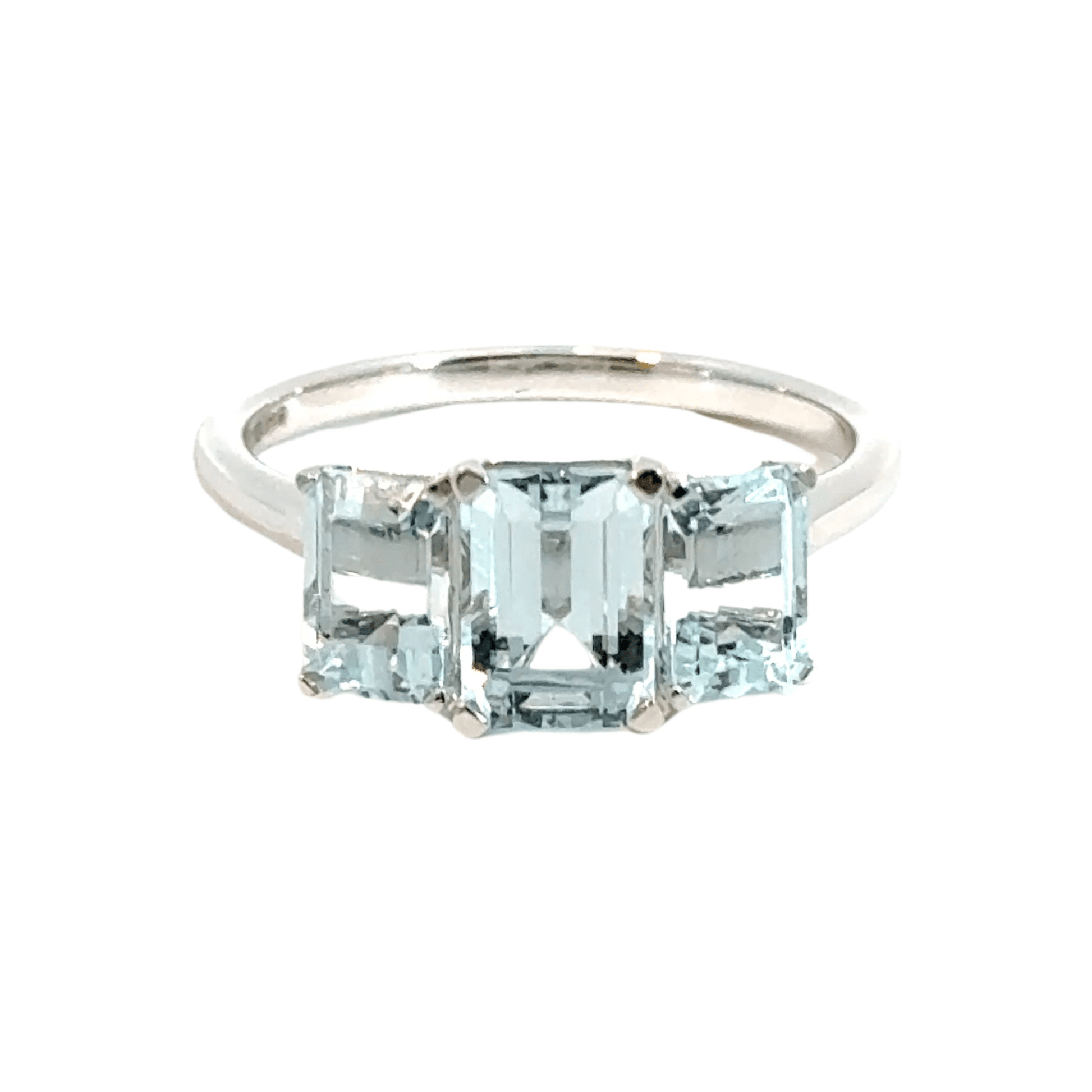 9CT White Gold Trilogy Aquamarine Ring Aces Jewellers