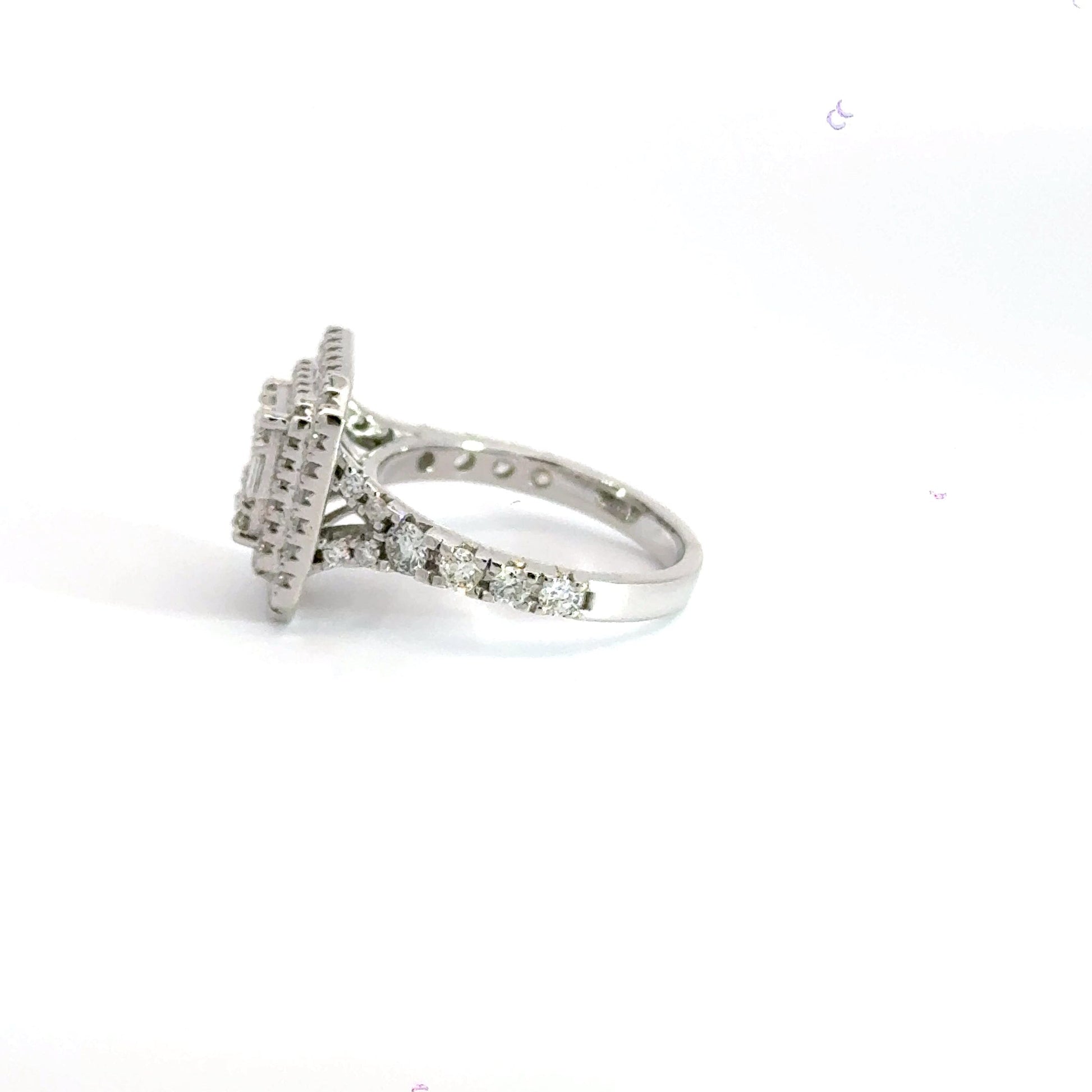 9CT White Gold Rectangle Halo Baguette Round Cut Diamond Ring Aces Jewellers