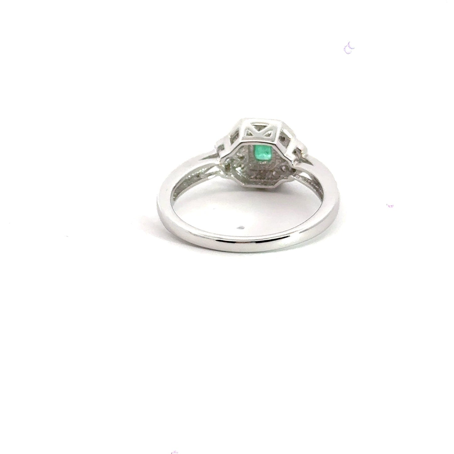 18CT White Gold Emerald Centre Stone Diamond Ring Aces Jewellers