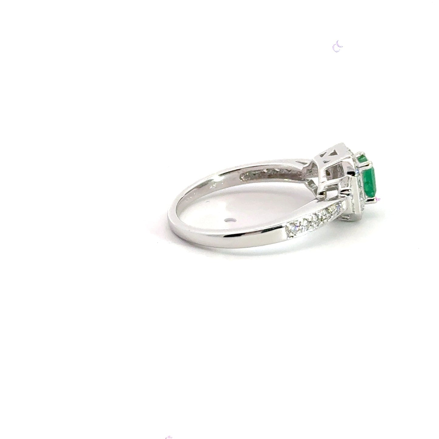 18CT White Gold Emerald Centre Stone Diamond Ring Aces Jewellers