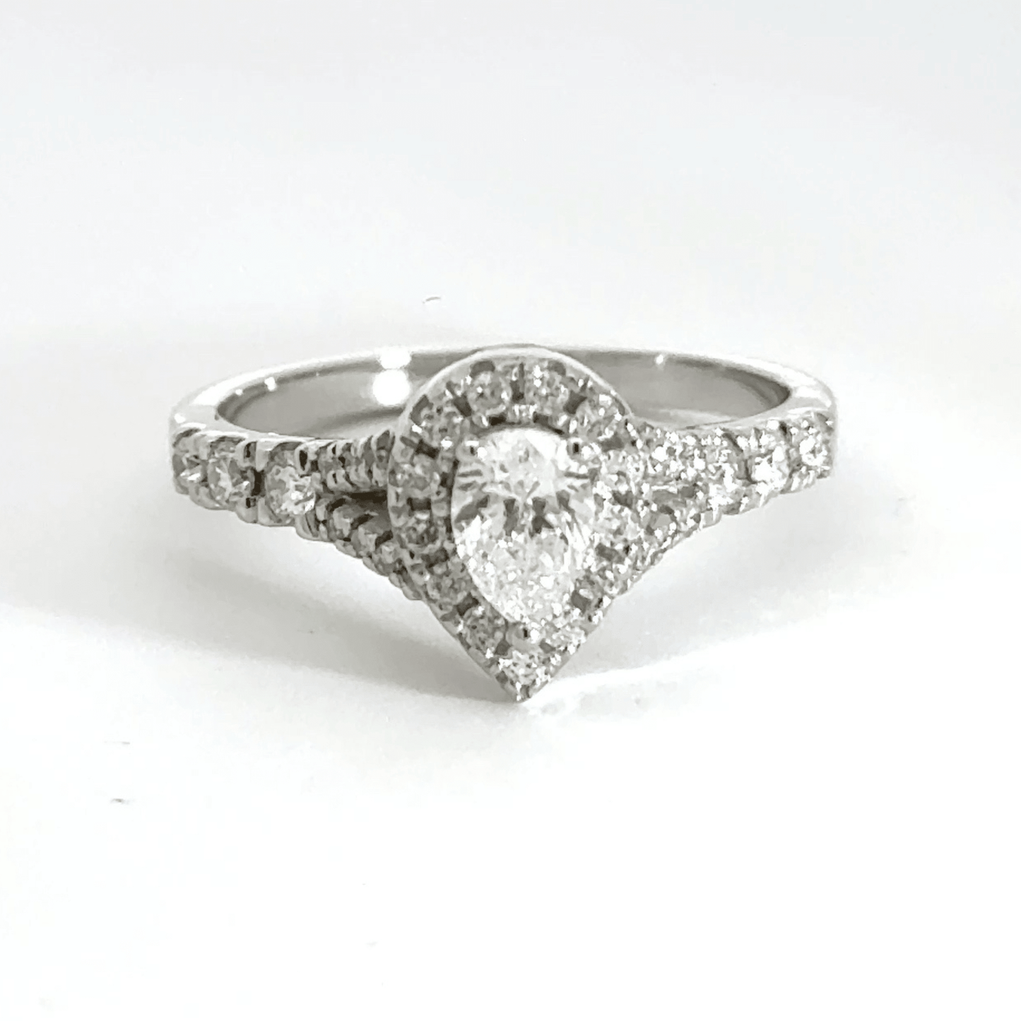 Platinum Diamond Teardrop Split Shoulder Halo Ring Aces Jewellers