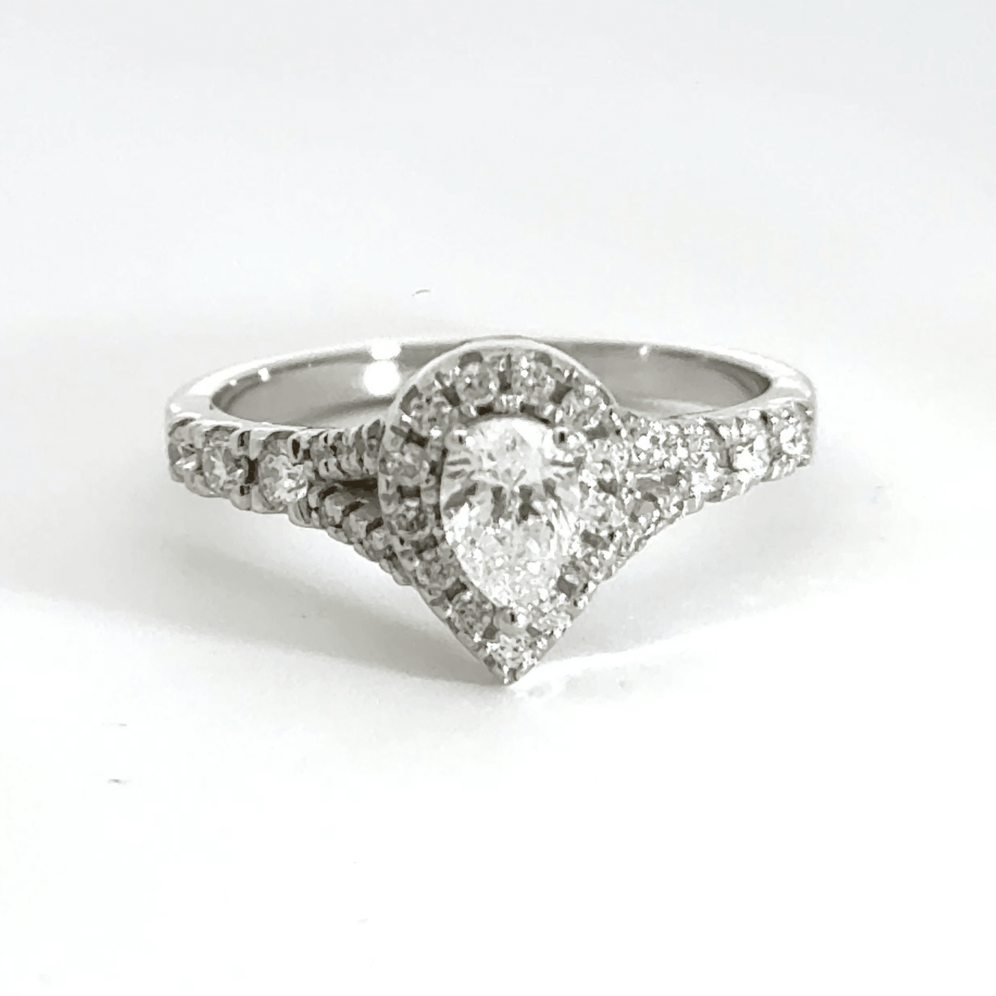 Platinum Diamond Teardrop Split Shoulder Halo Ring Aces Jewellers