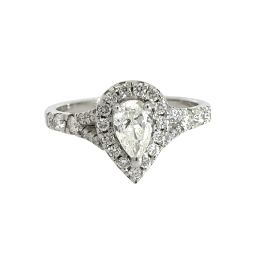 Platinum Diamond Teardrop Ring Halo Aces Jewellers