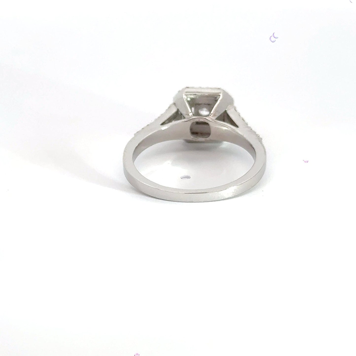 18CT White Gold Square Halo Split Shoulder Diamond Ring Aces Jewellers