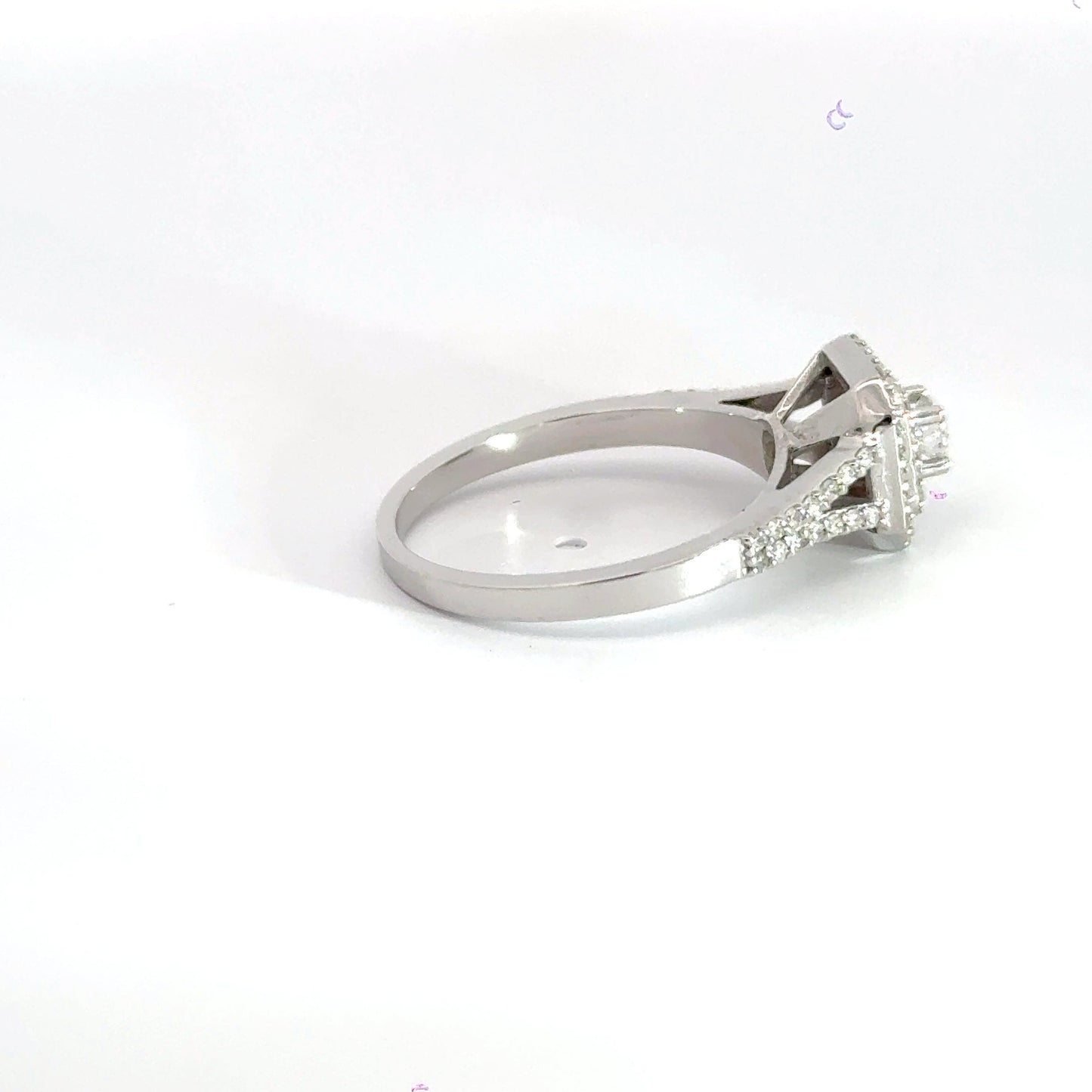 18CT White Gold Square Halo Split Shoulder Diamond Ring Aces Jewellers