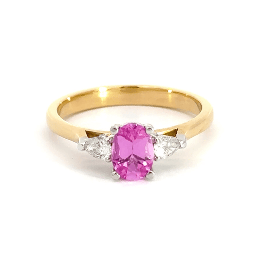 18CT Gold 0.70CT Lab Pink Sapphire Diamond Ring Aces Jewellers