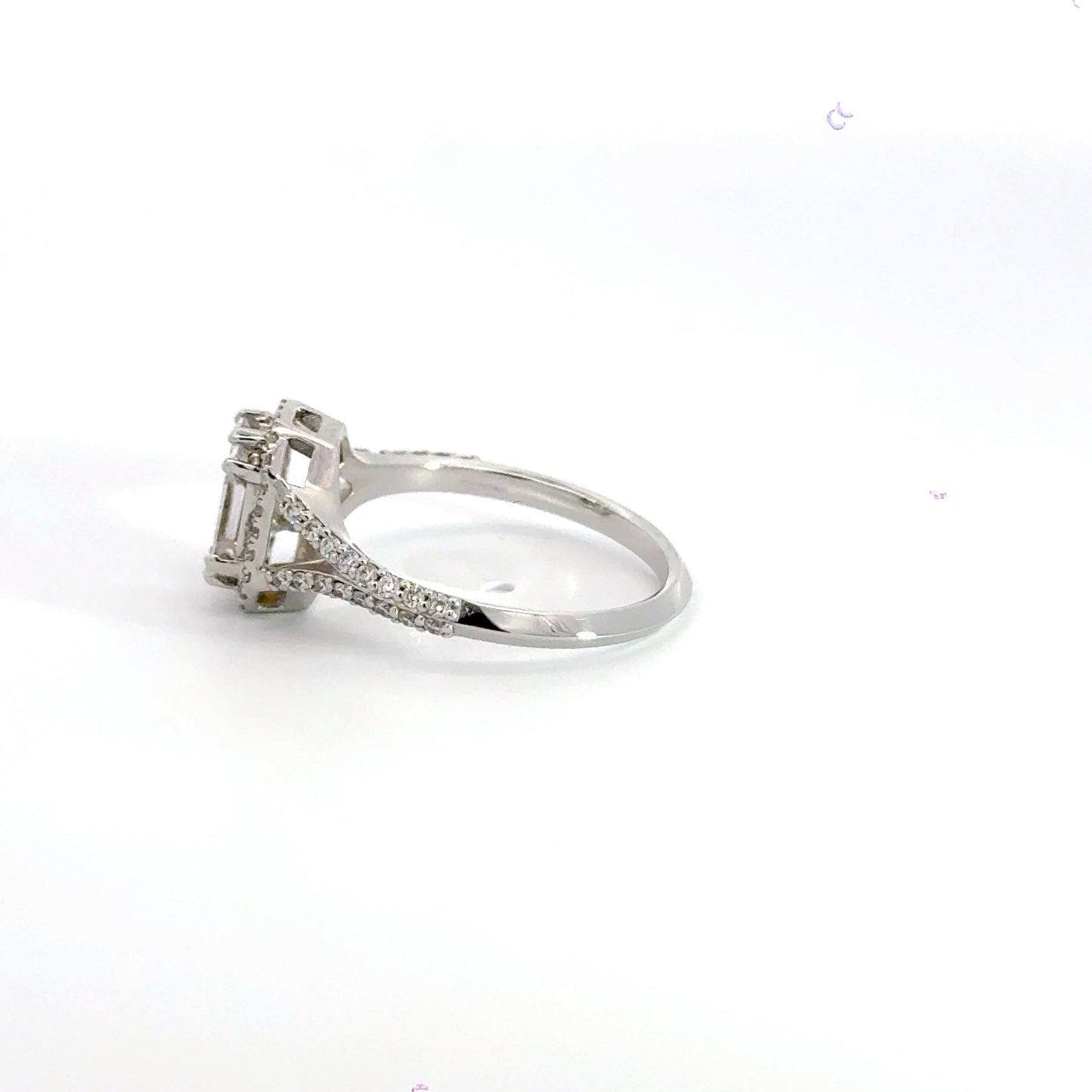 18CT White Gold Baguette Halo Brilliant Round Cut Diamond Shoulder Ring Aces Jewellers
