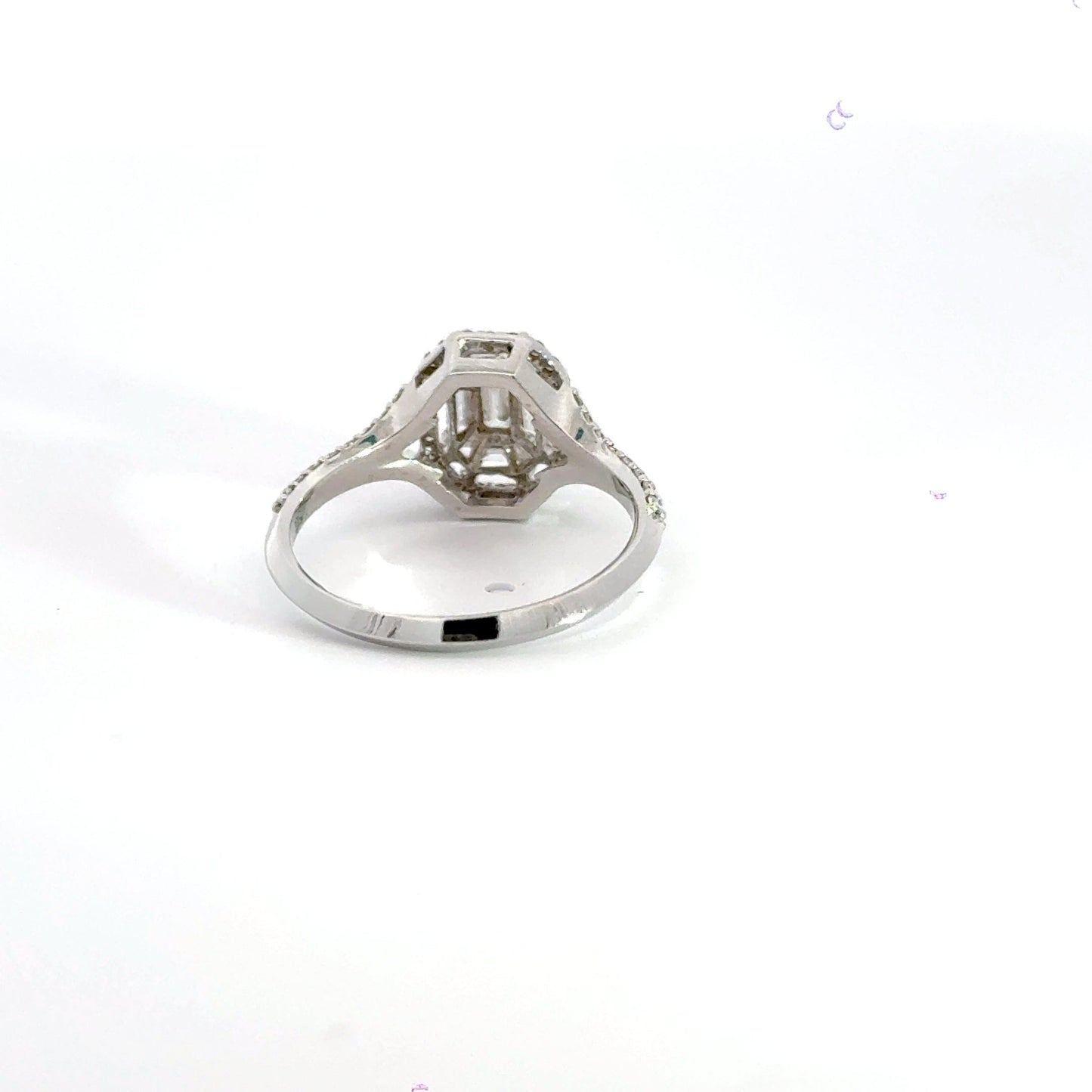 18CT White Gold Baguette Halo Brilliant Round Cut Diamond Shoulder Ring Aces Jewellers