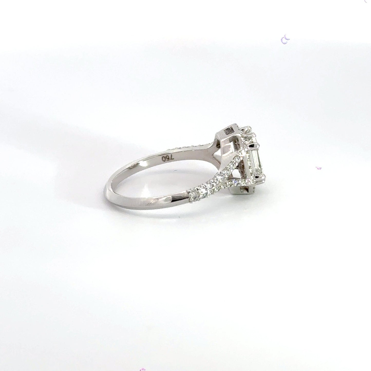 18CT White Gold Baguette Halo Brilliant Round Cut Diamond Shoulder Ring Aces Jewellers