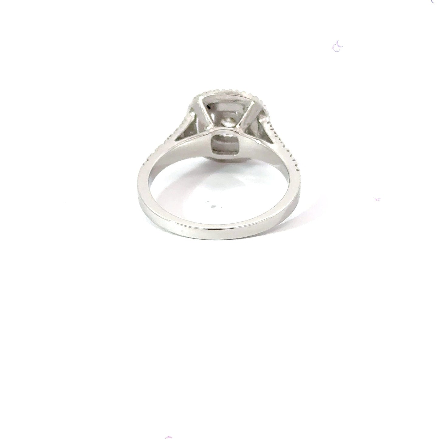 18CT White Gold Square Halo Claw Set Diamond Split Shoulders Aces Jewellers