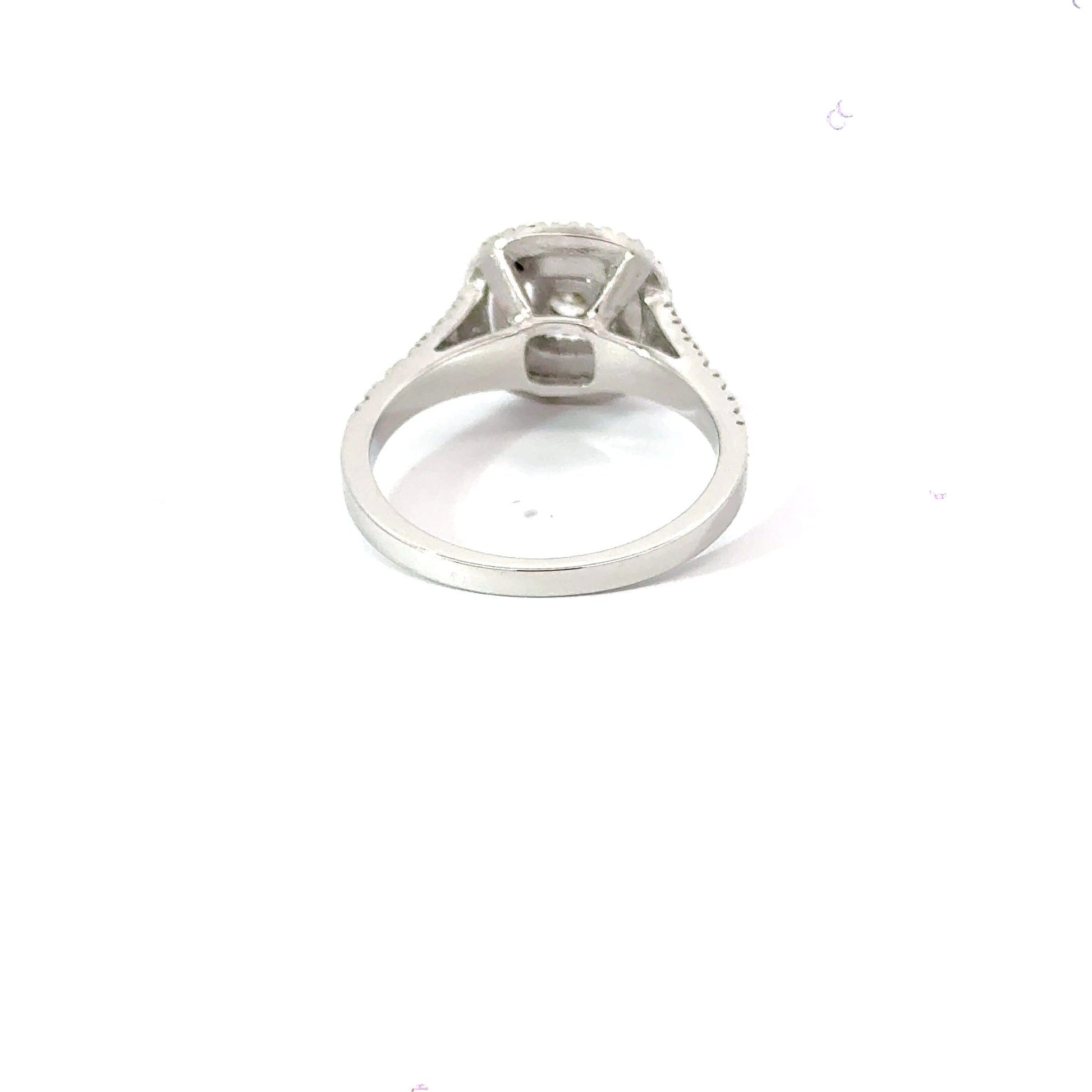 18CT White Gold Square Halo Claw Set Diamond Split Shoulders Aces Jewellers