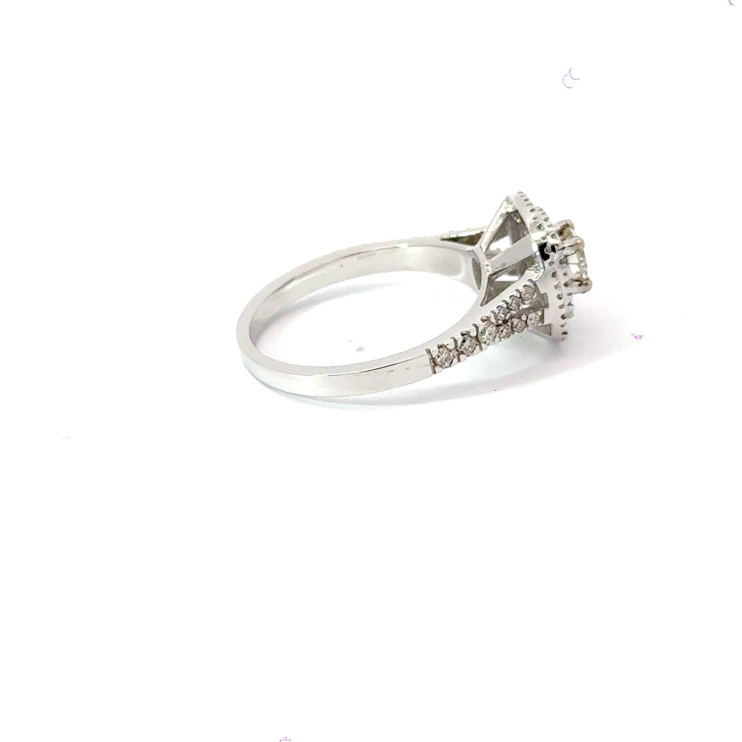 18CT White Gold Square Halo Claw Set Diamond Split Shoulders Aces Jewellers