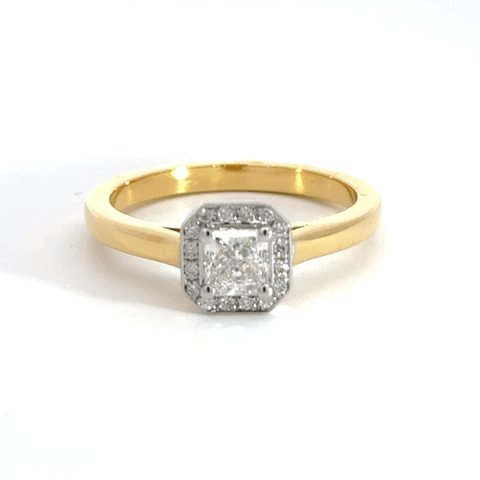 18CT Yellow Gold Princess Diamond Ring Halo Aces Jewellers