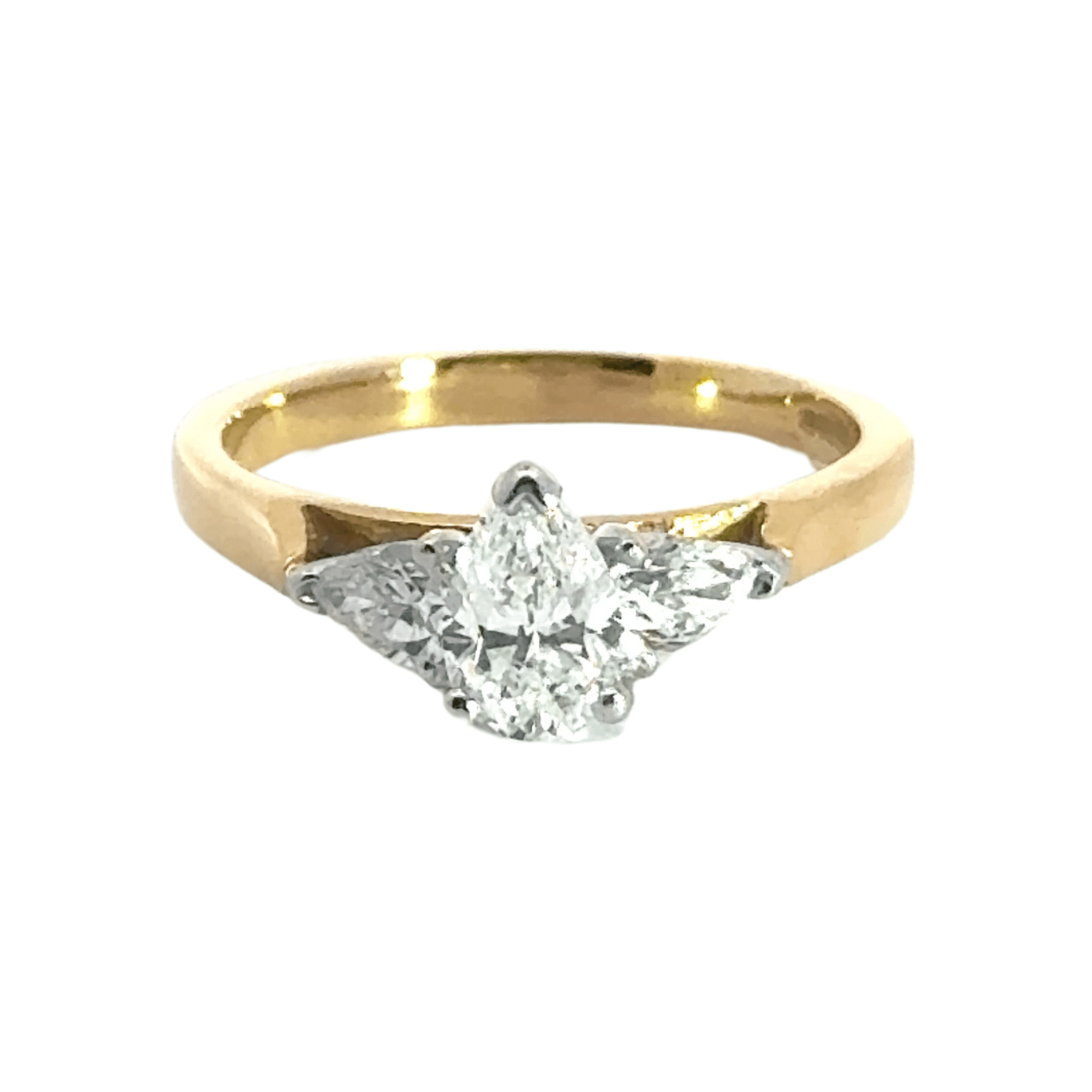 18CT Yellow Gold Diamond Teardrop Trilogy Ring Aces Jewellers