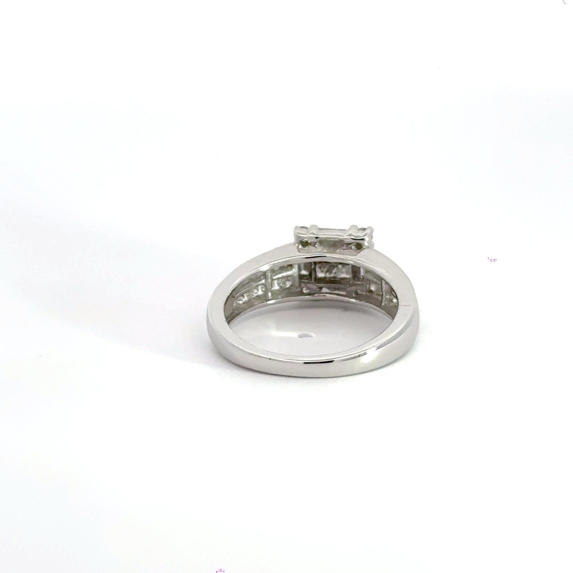 18CT White Gold Square Cluster Diamond Ring Double Row Diamond Shoulders Aces Jewellers