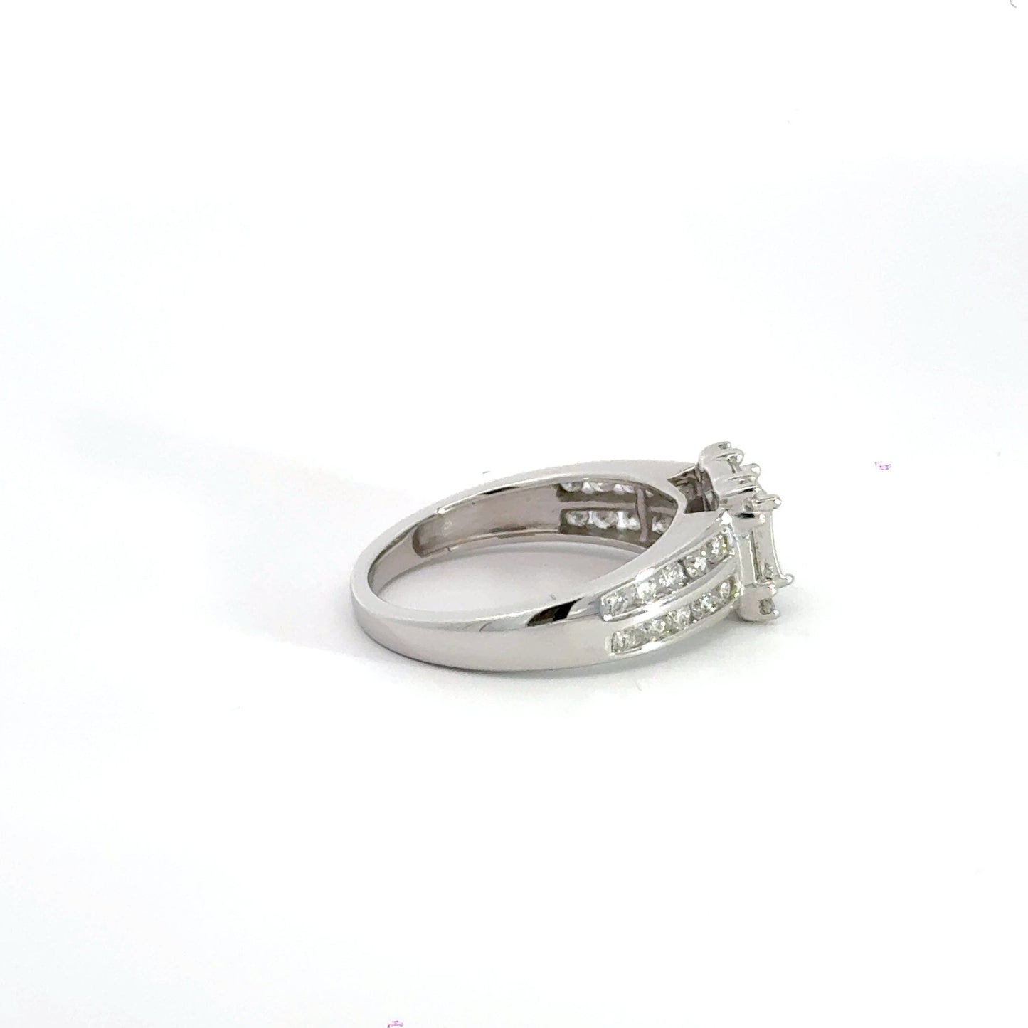 18CT White Gold Square Cluster Diamond Ring Double Row Diamond Shoulders Aces Jewellers