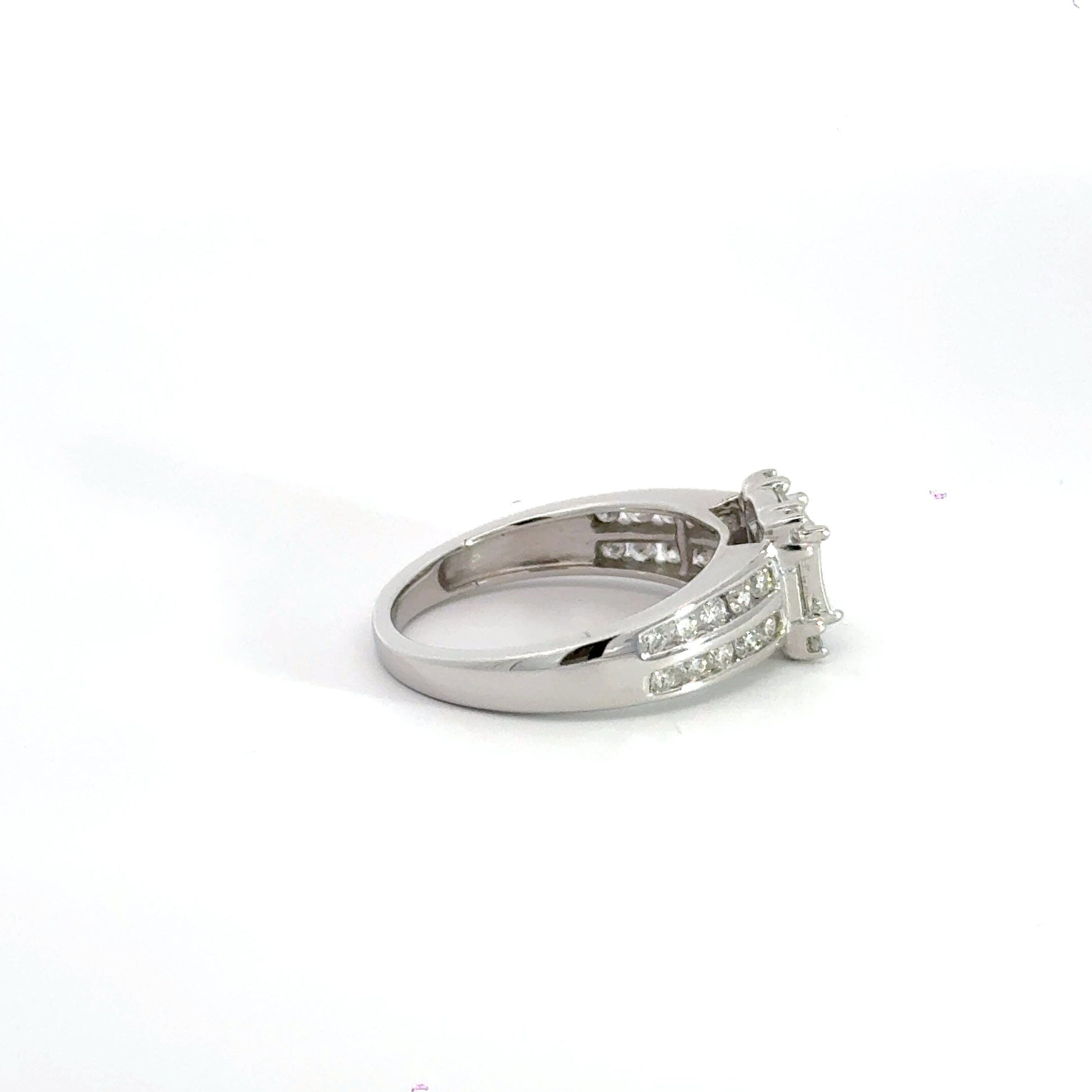 18CT White Gold Square Cluster Diamond Ring Double Row Diamond Shoulders Aces Jewellers