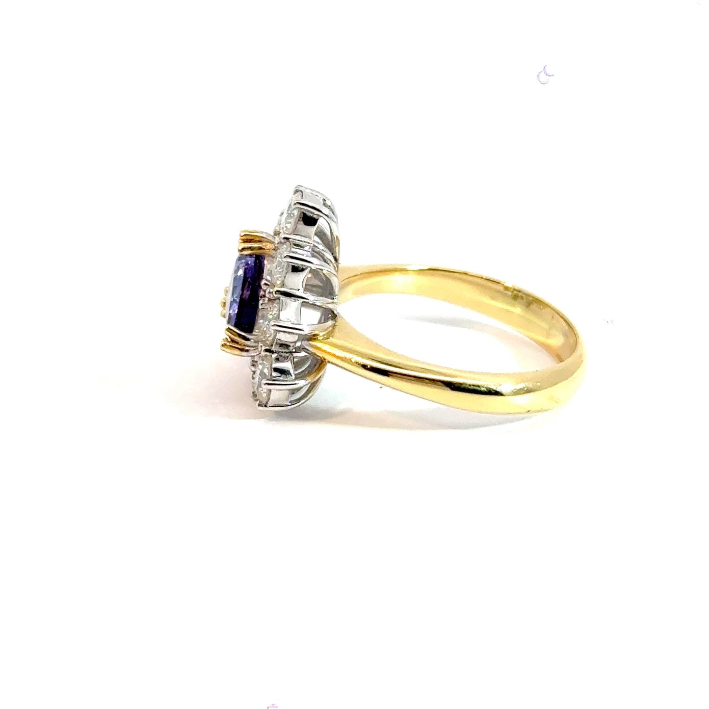 18CT Yellow Gold Diamond & Tanzanite Ring Halo Aces Jewellers