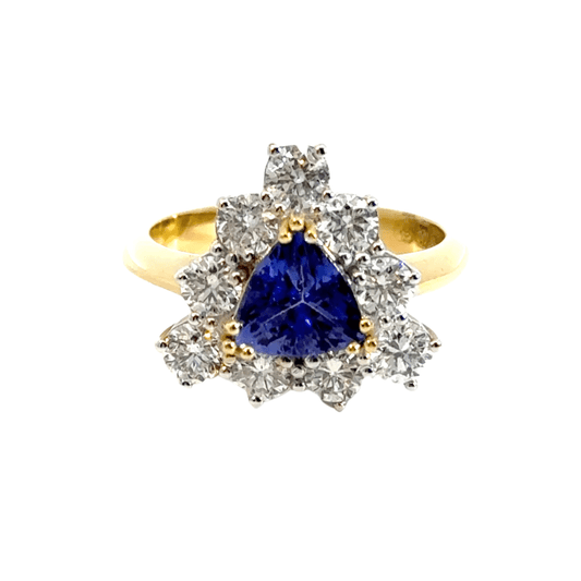 18CT Yellow Gold Diamond & Tanzanite Ring Halo Aces Jewellers