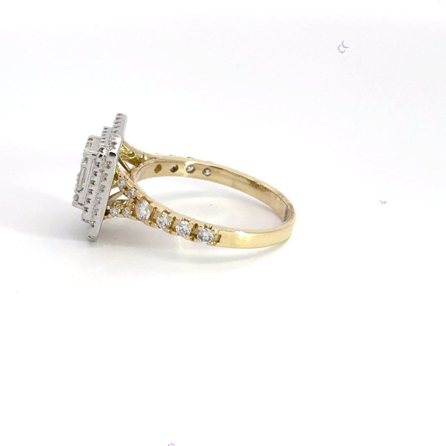 9CT Yellow Gold Halo Rectangle Baguette Diamond Ring Aces Jewellers