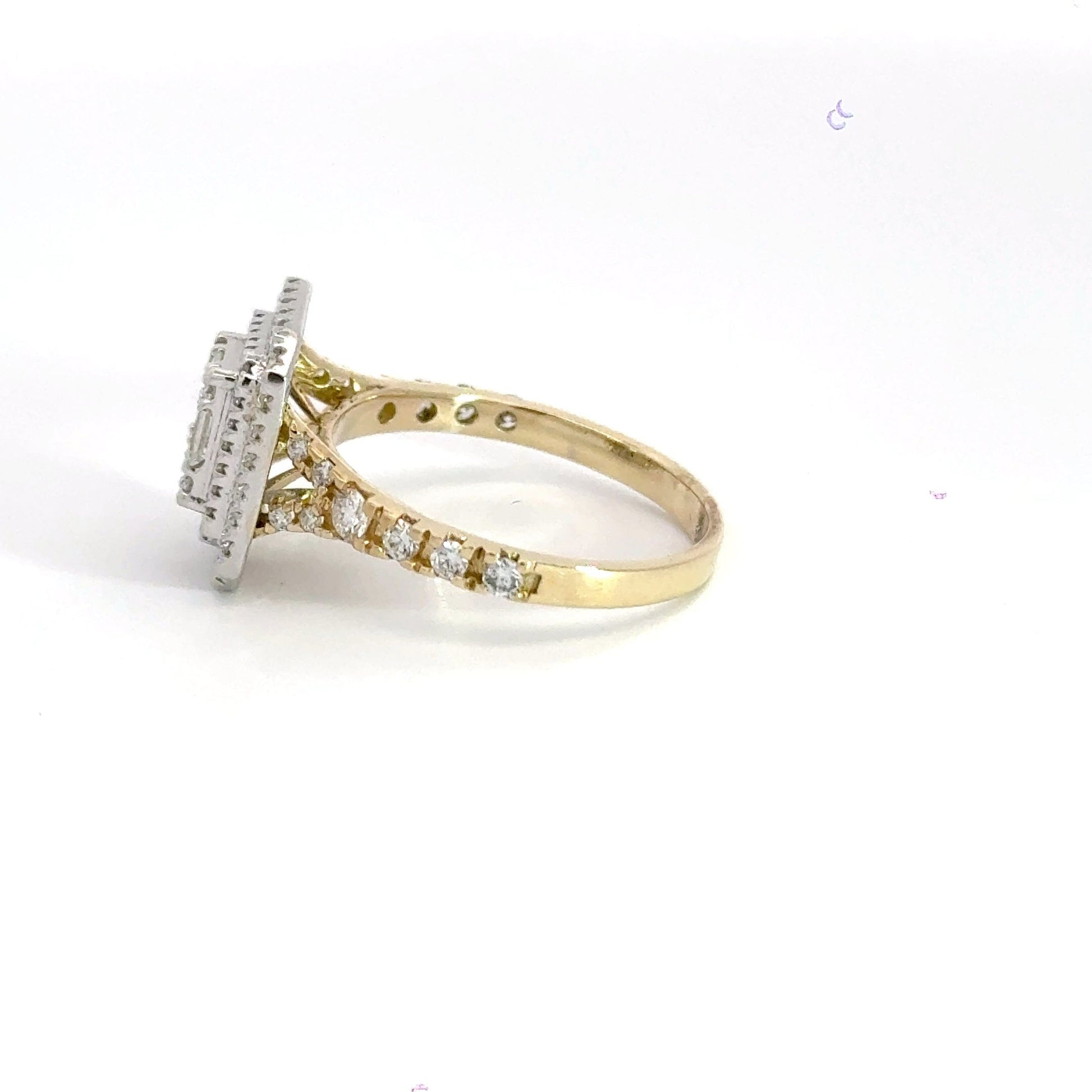 9CT Yellow Gold Halo Rectangle Baguette Diamond Ring Aces Jewellers