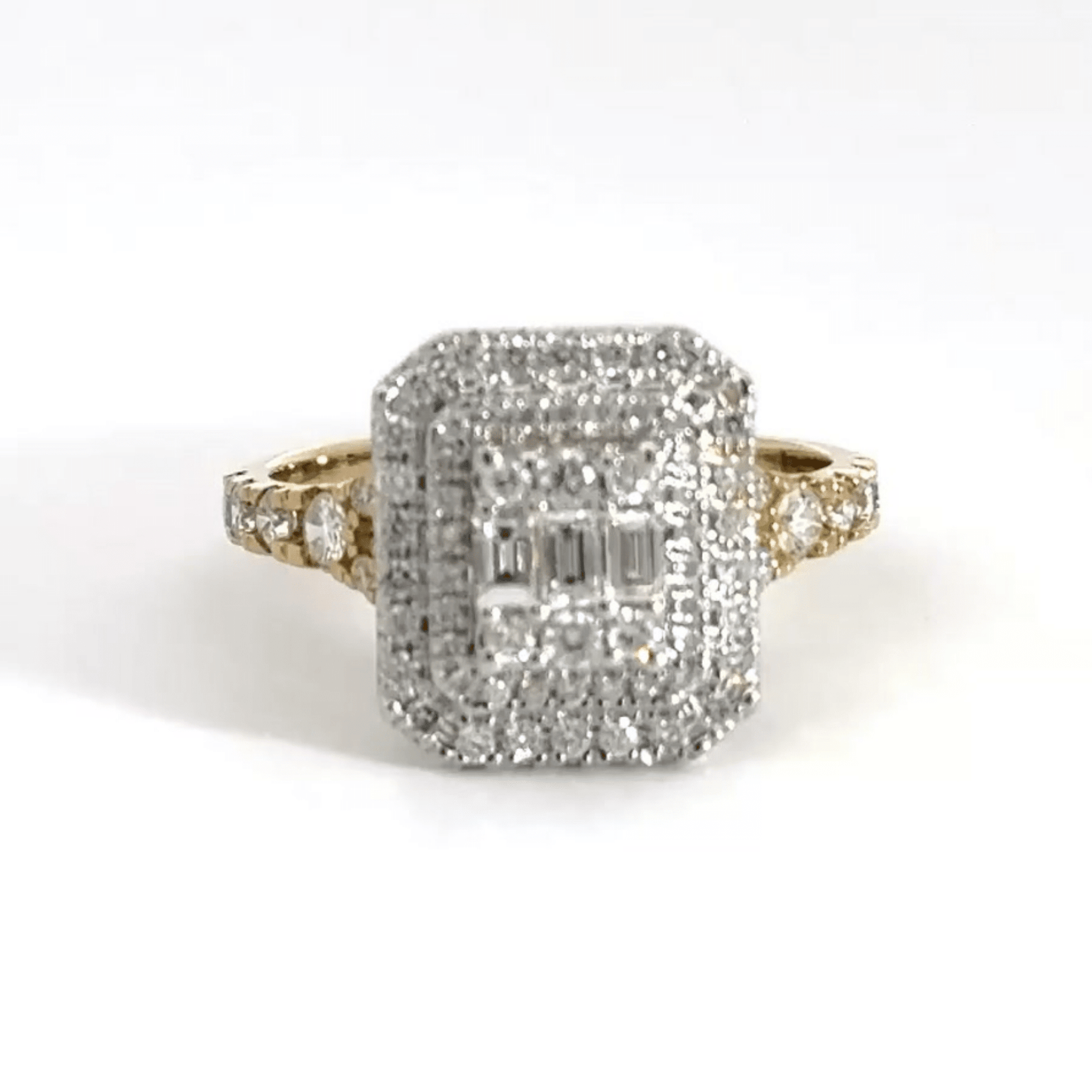 9CT Yellow Gold Halo Rectangle Baguette Diamond Ring Aces Jewellers