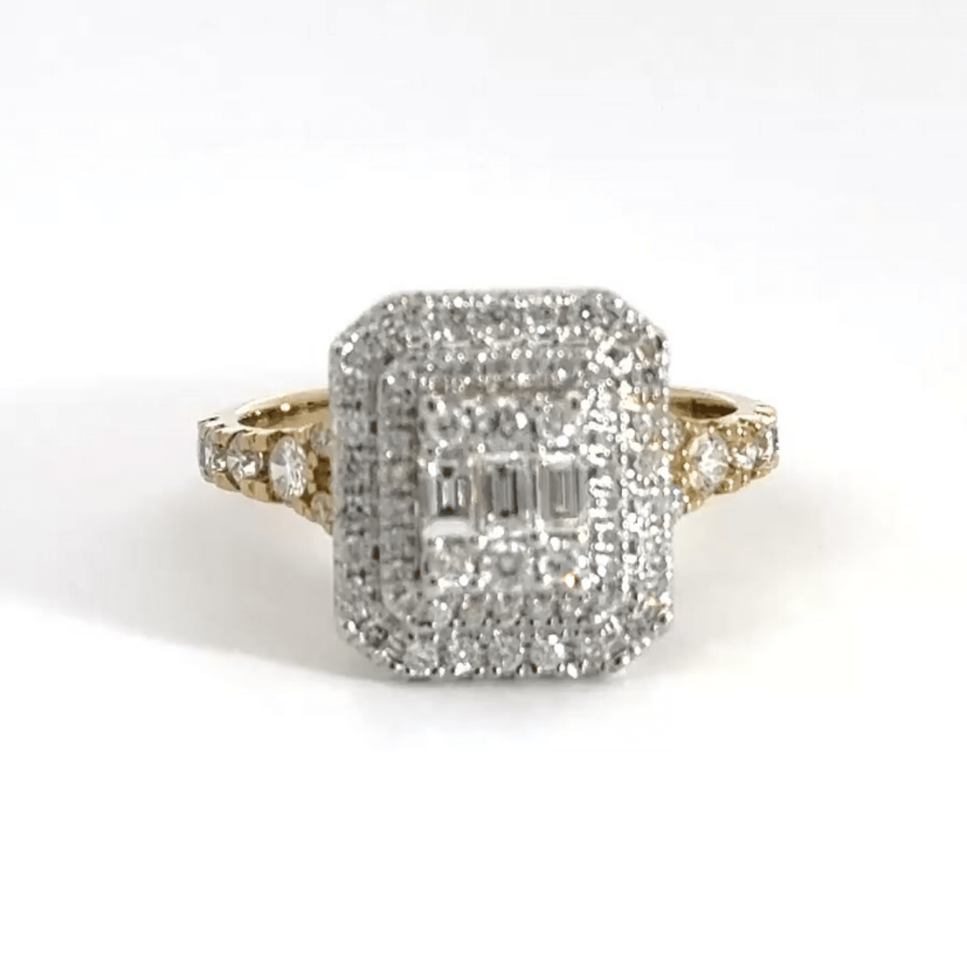 9CT Yellow Gold Halo Rectangle Baguette Diamond Ring Aces Jewellers