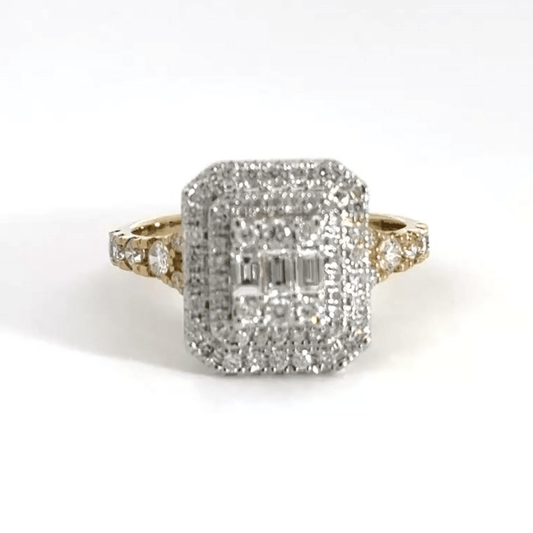 9CT Yellow Gold Halo Rectangle Baguette Diamond Ring Aces Jewellers