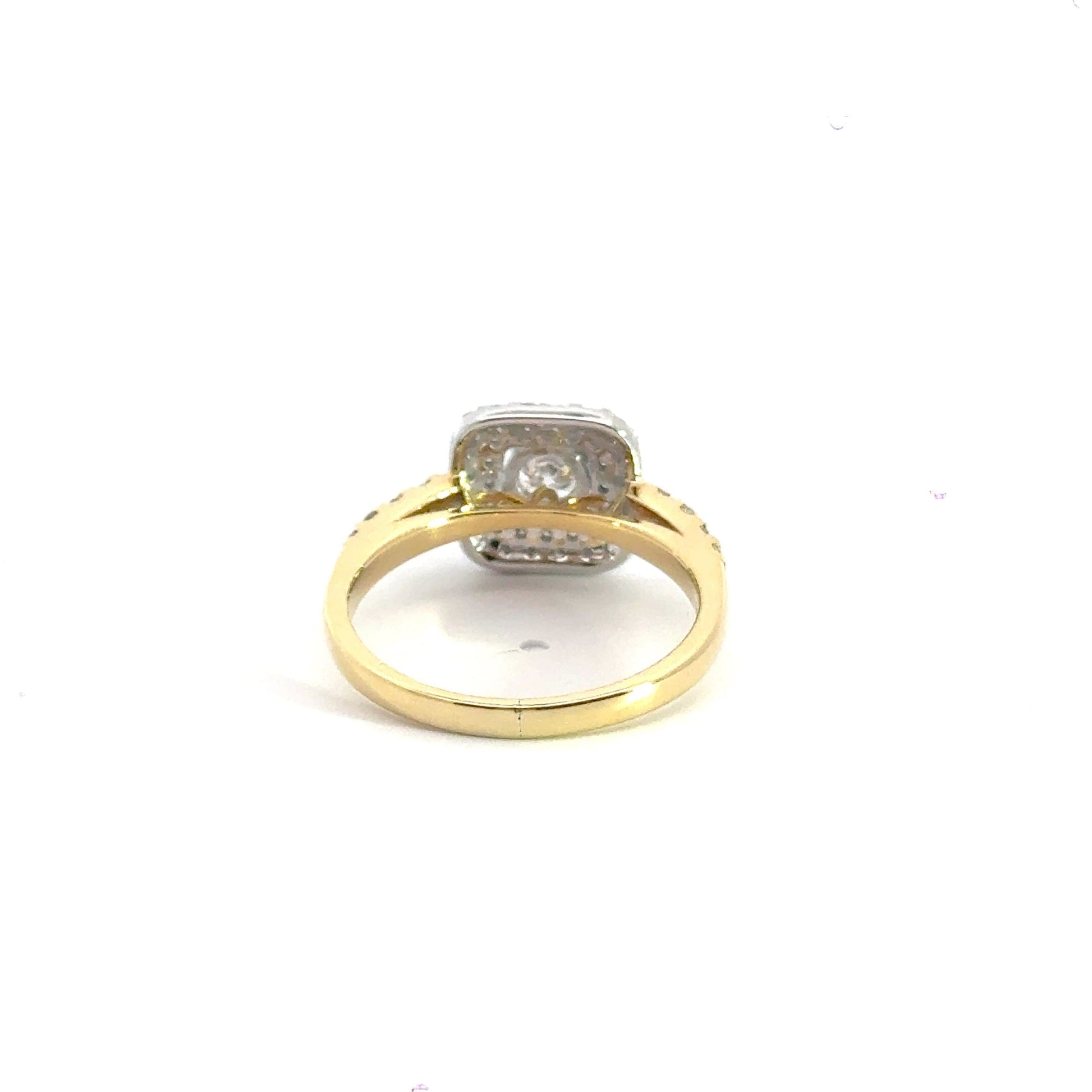 18CT Yellow Gold Square Diamond Double Halo Ring Aces Jewellers