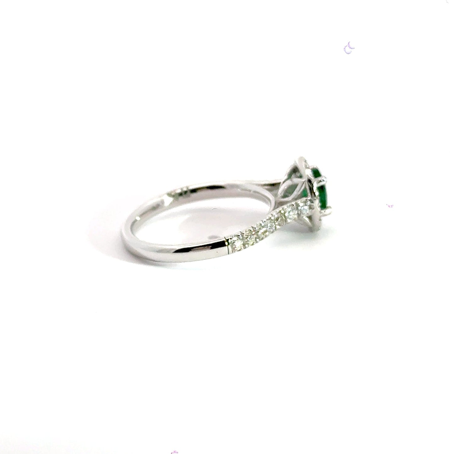 Platinum Columbian Emerald Diamond Halo Ring Aces Jewellers