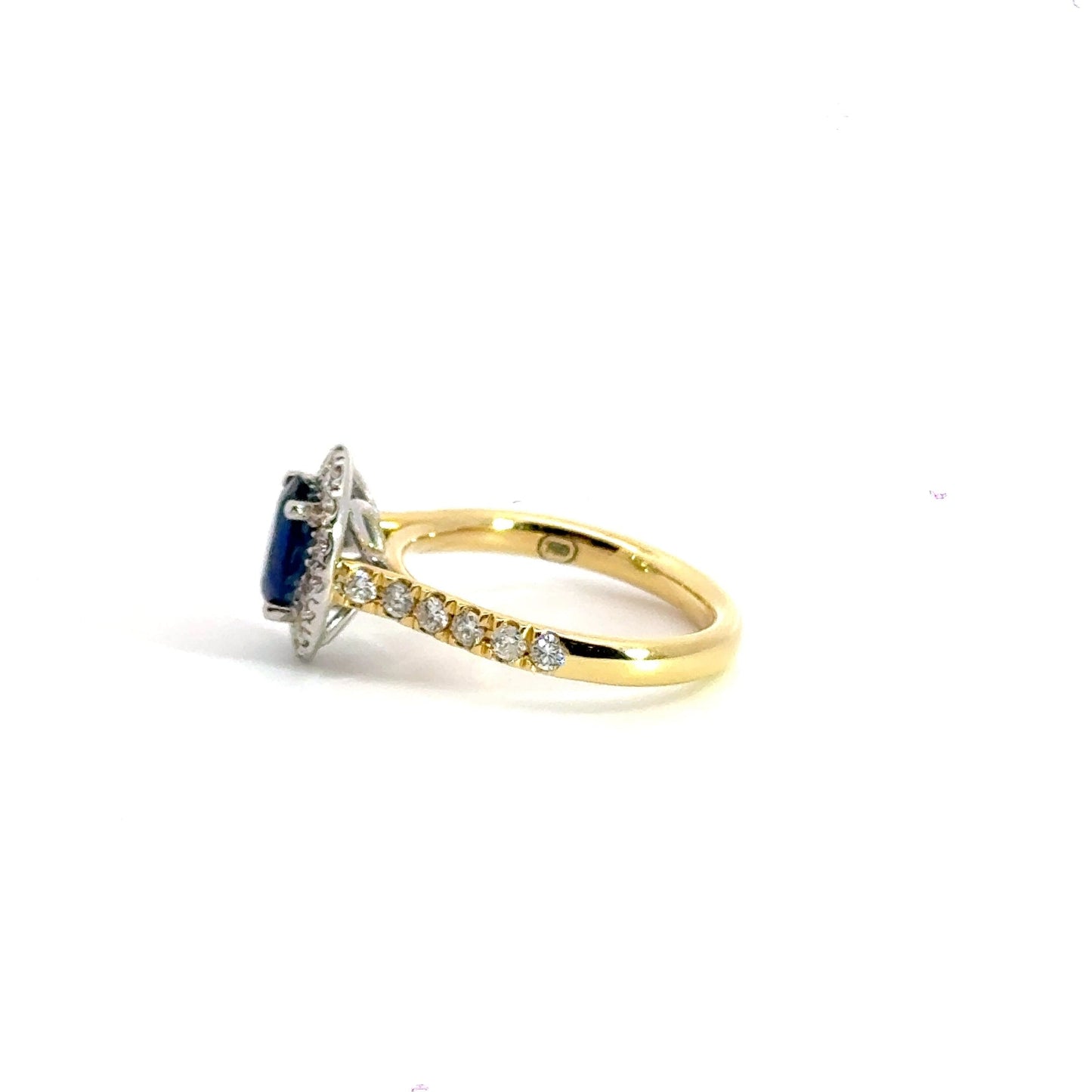 18CT Yellow Gold Sapphire Diamond Halo Ring Aces Jewellers