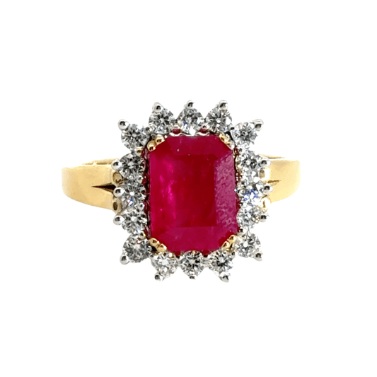 18CT Yellow Gold Baguette 2.00CT Ruby & 0.80CT Diamond Cluster Aces Jewellers