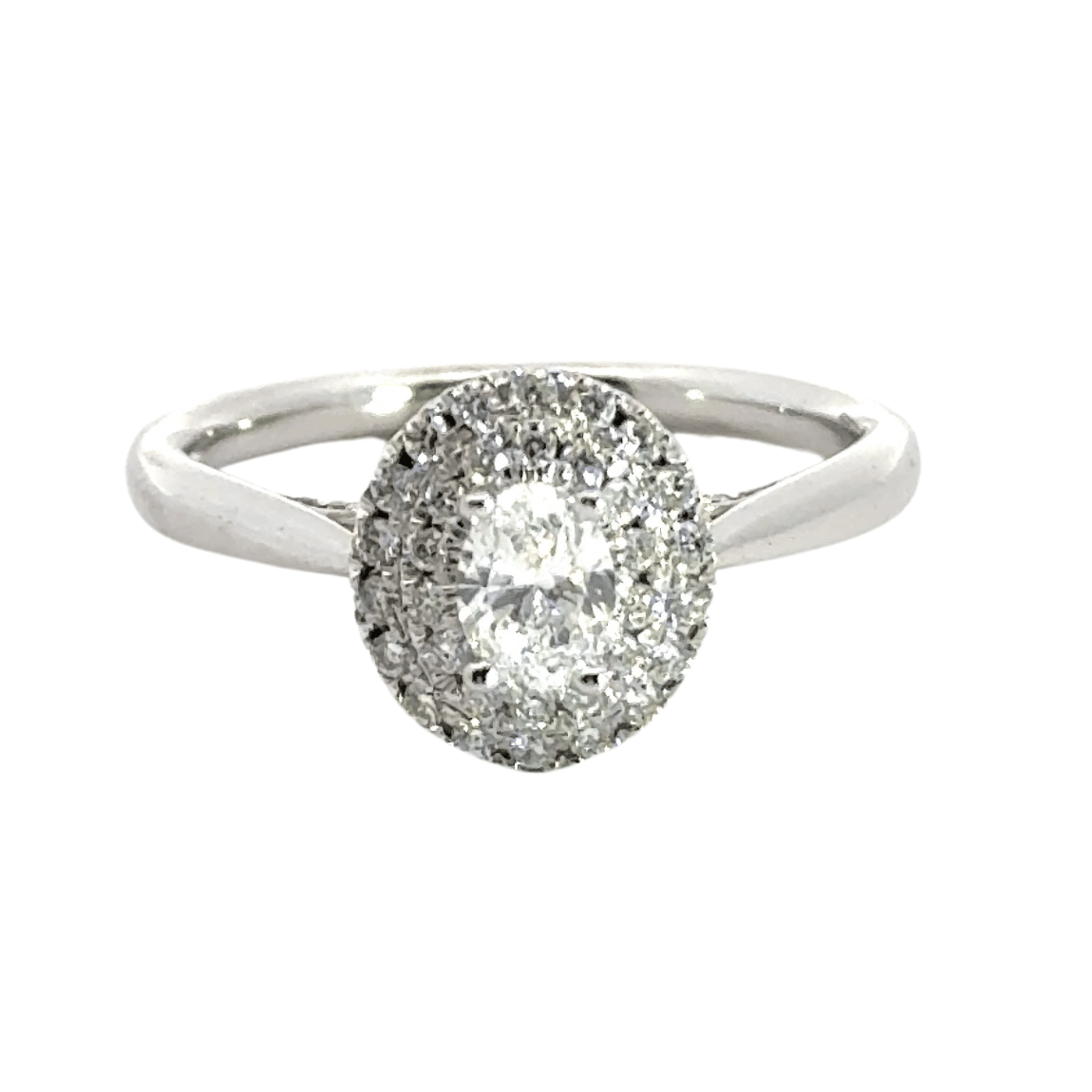 18CT White Gold Diamond Oval Halo Ring Aces Jewellers