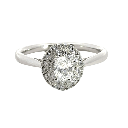 18CT White Gold Diamond Oval Halo Ring Aces Jewellers