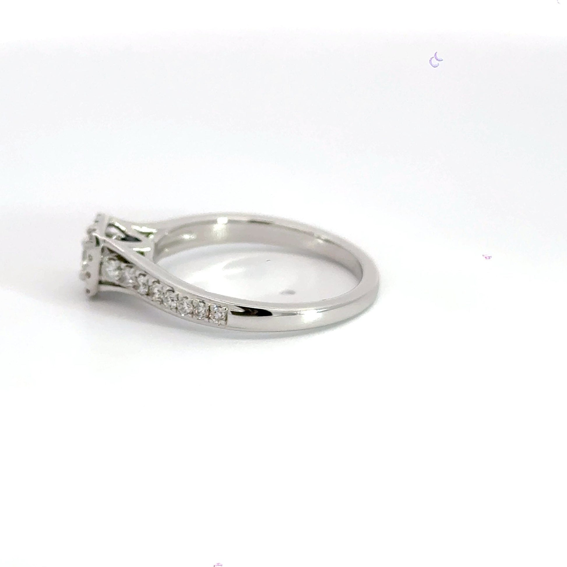 18CT White Gold Square Halo Diamond Shoulder Ring Aces Jewellers