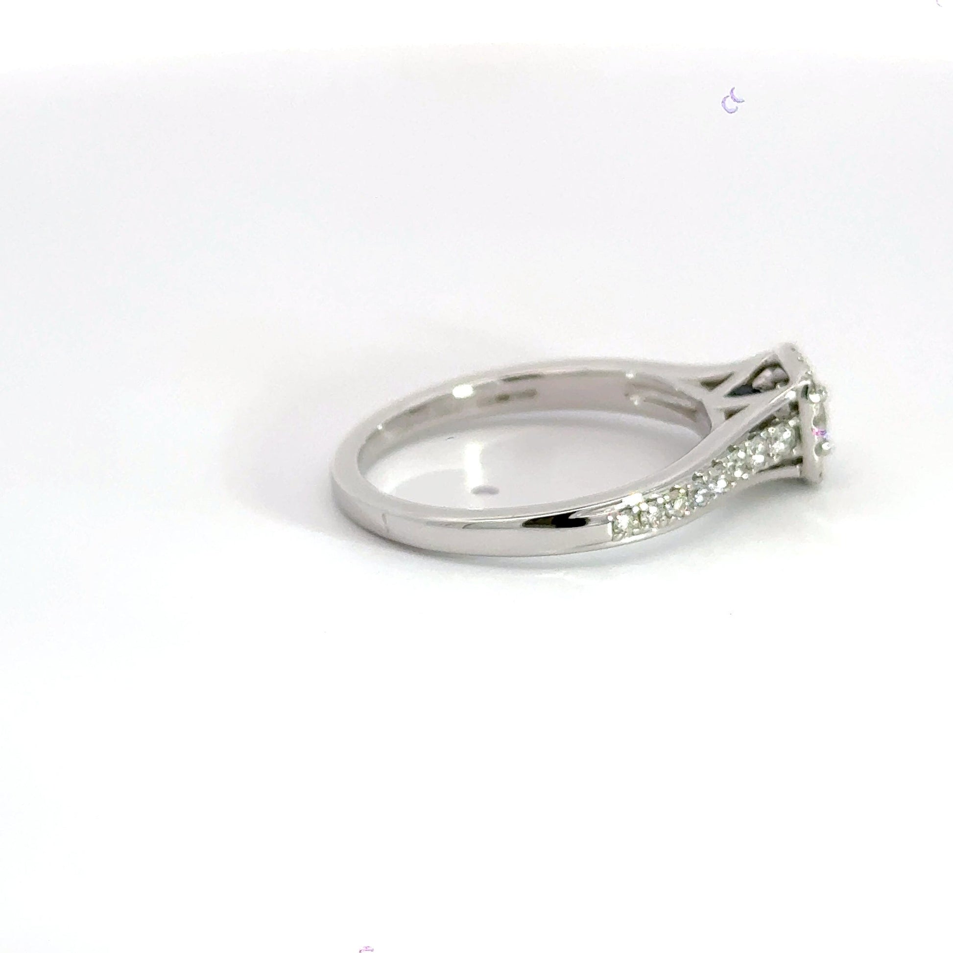 18CT White Gold Square Halo Diamond Shoulder Ring Aces Jewellers