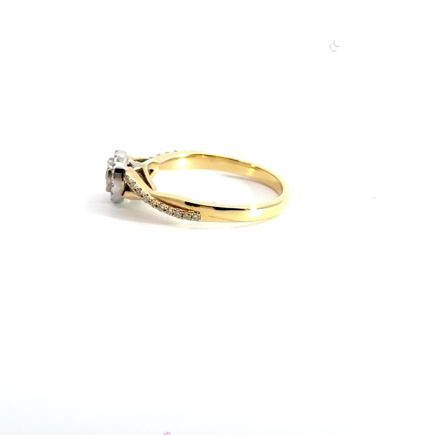 18CT Yellow Gold Halo Twist Cluster Ring Aces Jewellers