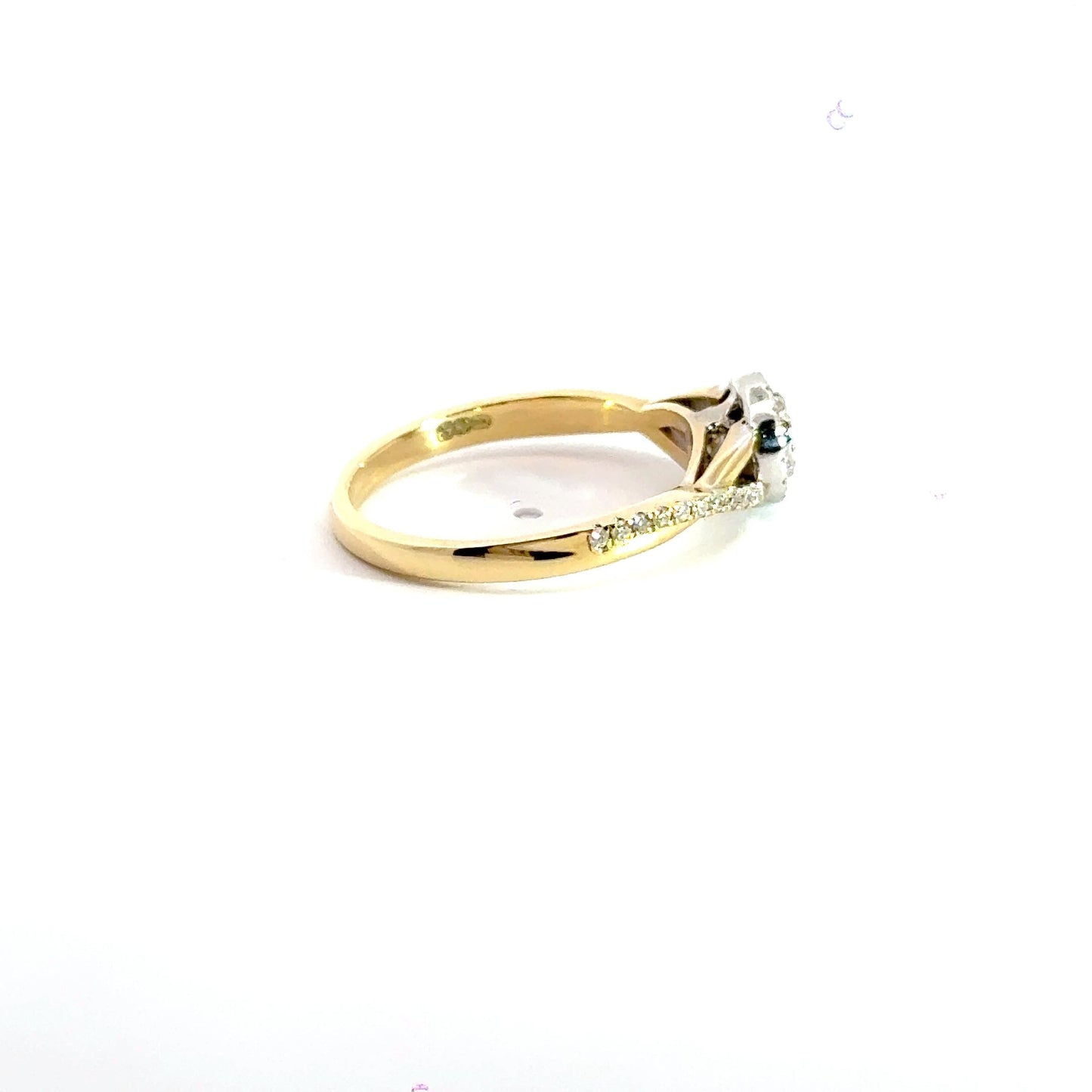 18CT Yellow Gold Halo Twist Cluster Ring Aces Jewellers