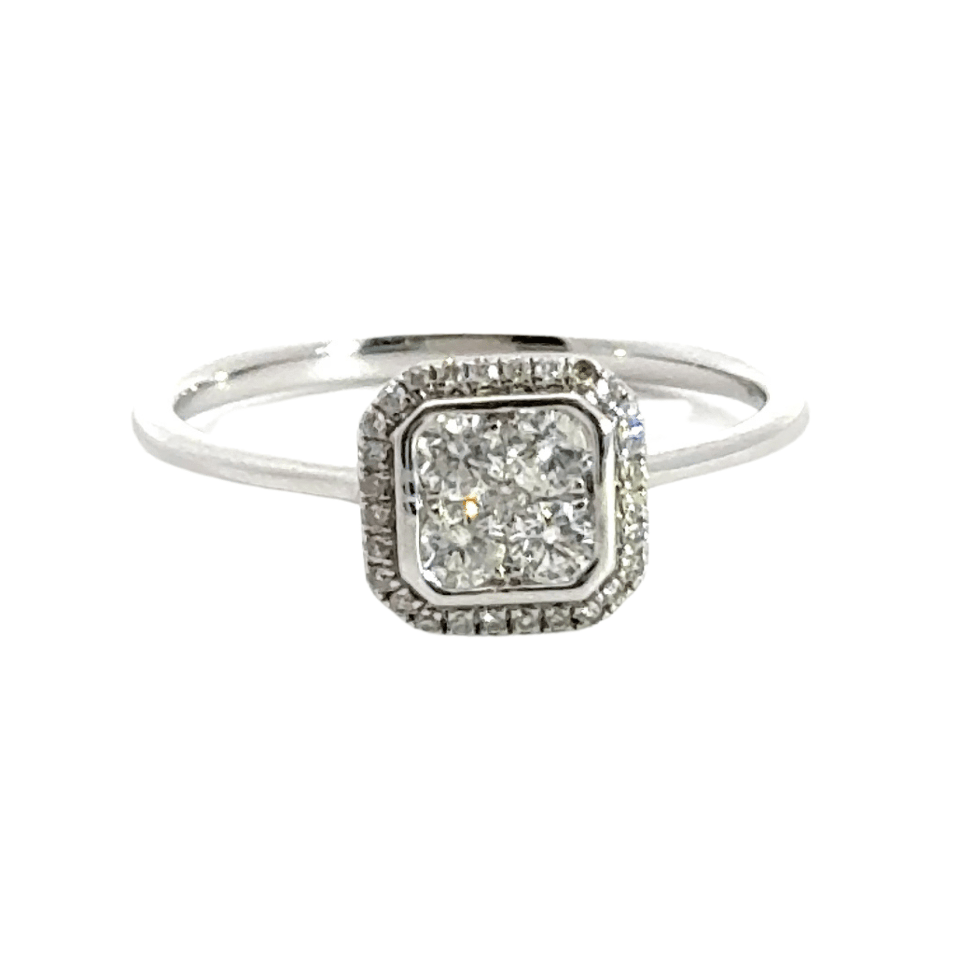 18CT White Gold Square Diamond Ring Cluster Aces Jewellers