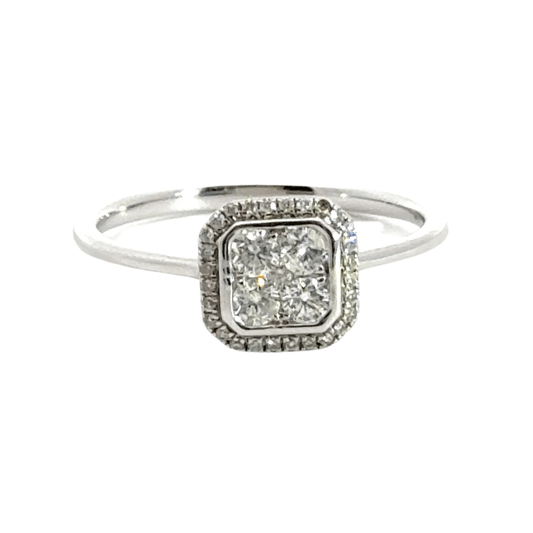 18CT White Gold Square Diamond Ring Cluster Aces Jewellers
