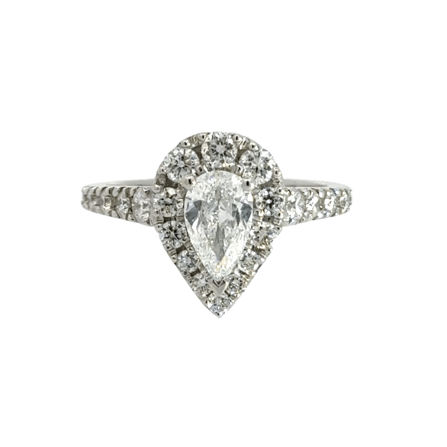 Platinum Teardrop Diamond Claw Set Diamond Halo Ring Aces Jewellers