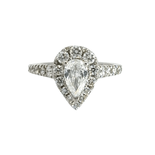 Platinum Teardrop Diamond Claw Set Diamond Halo Ring Aces Jewellers