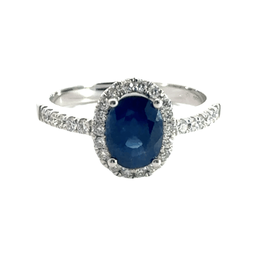 18CT White Gold Halo Sapphire Diamond Ring Aces Jewellers