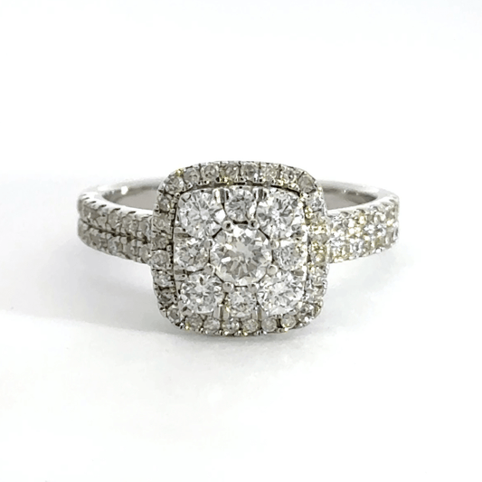 18CT White Gold Square Halo Diamond Ring Aces Jewellers